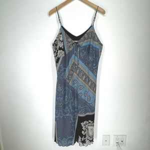 Vintage Babydoll Y2K Paisley Patchwork Midi Slip Dress Beaded Straps Large Boho